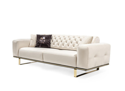 Three Seater Chesterfield Sofa 3 Seat Sofas White Fabric Living room Luxury